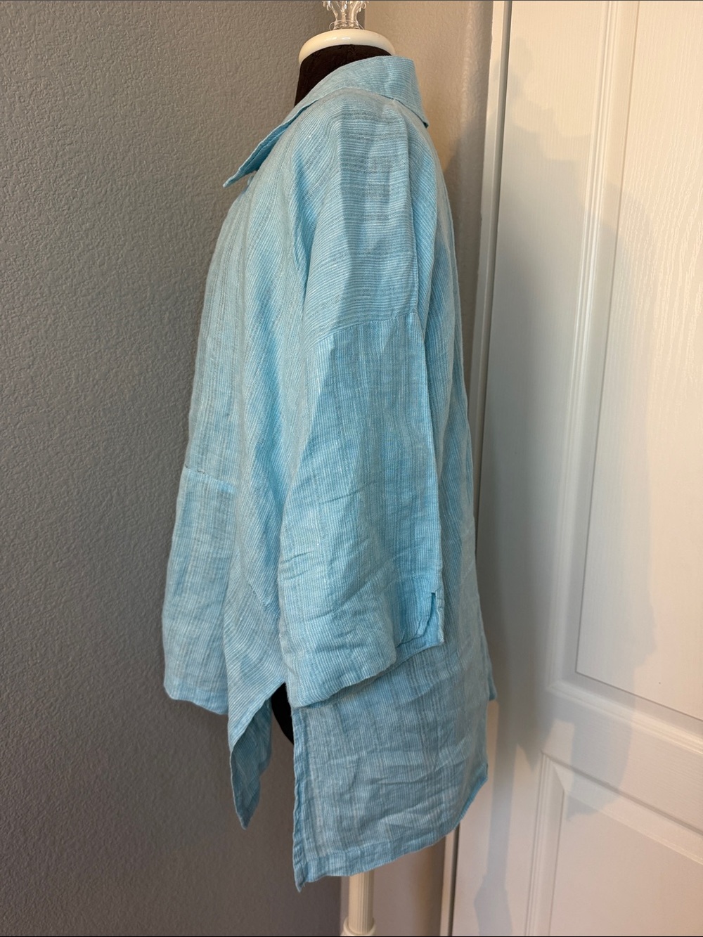 Flax Light Blue 100% Linen Button-Front Oversized Boxy Top Size Medium - Picture 2 of 10